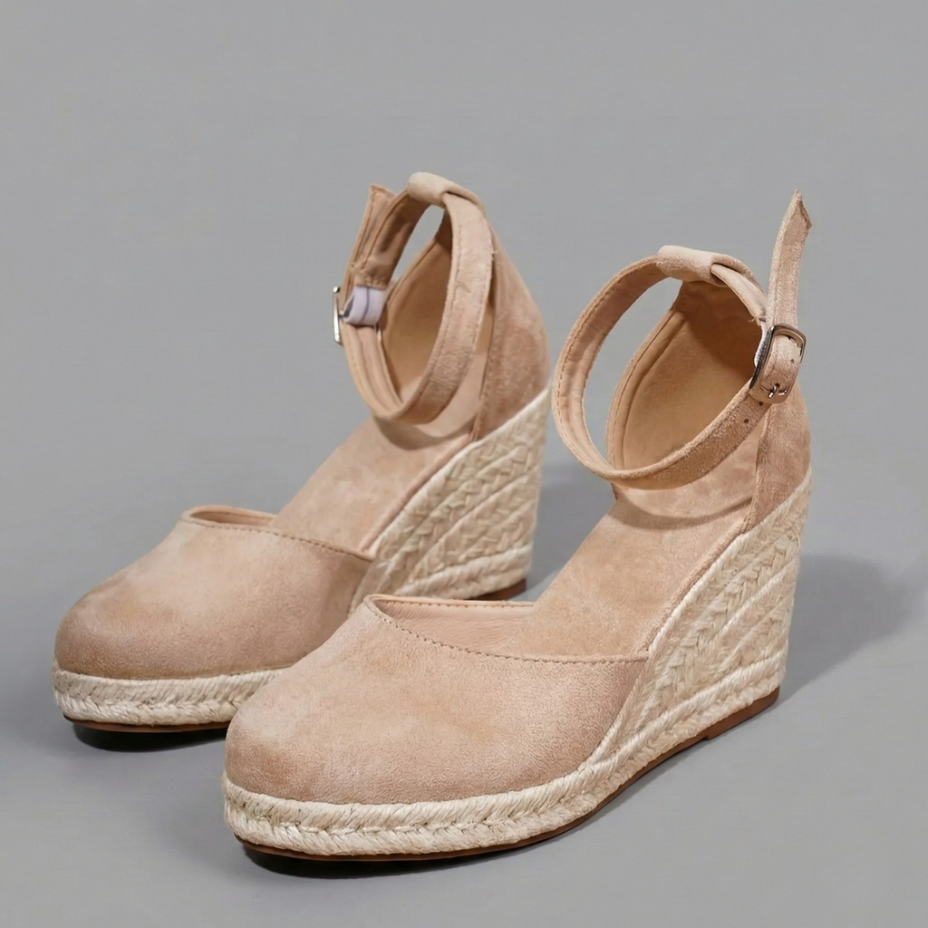 Women’s Wedge Heel Shoes with Ankle Strap and Closed Toe