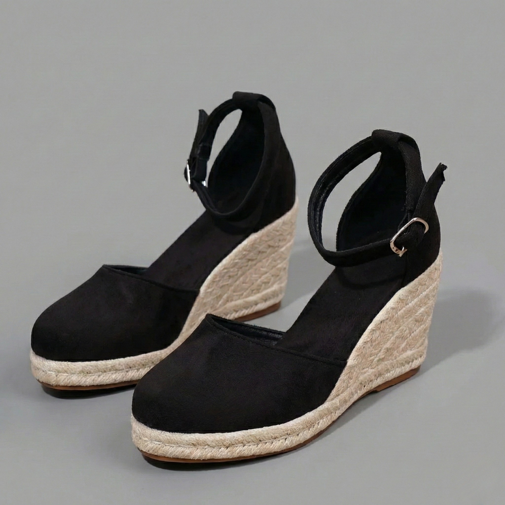 Women’s Wedge Heel Shoes with Ankle Strap and Closed Toe