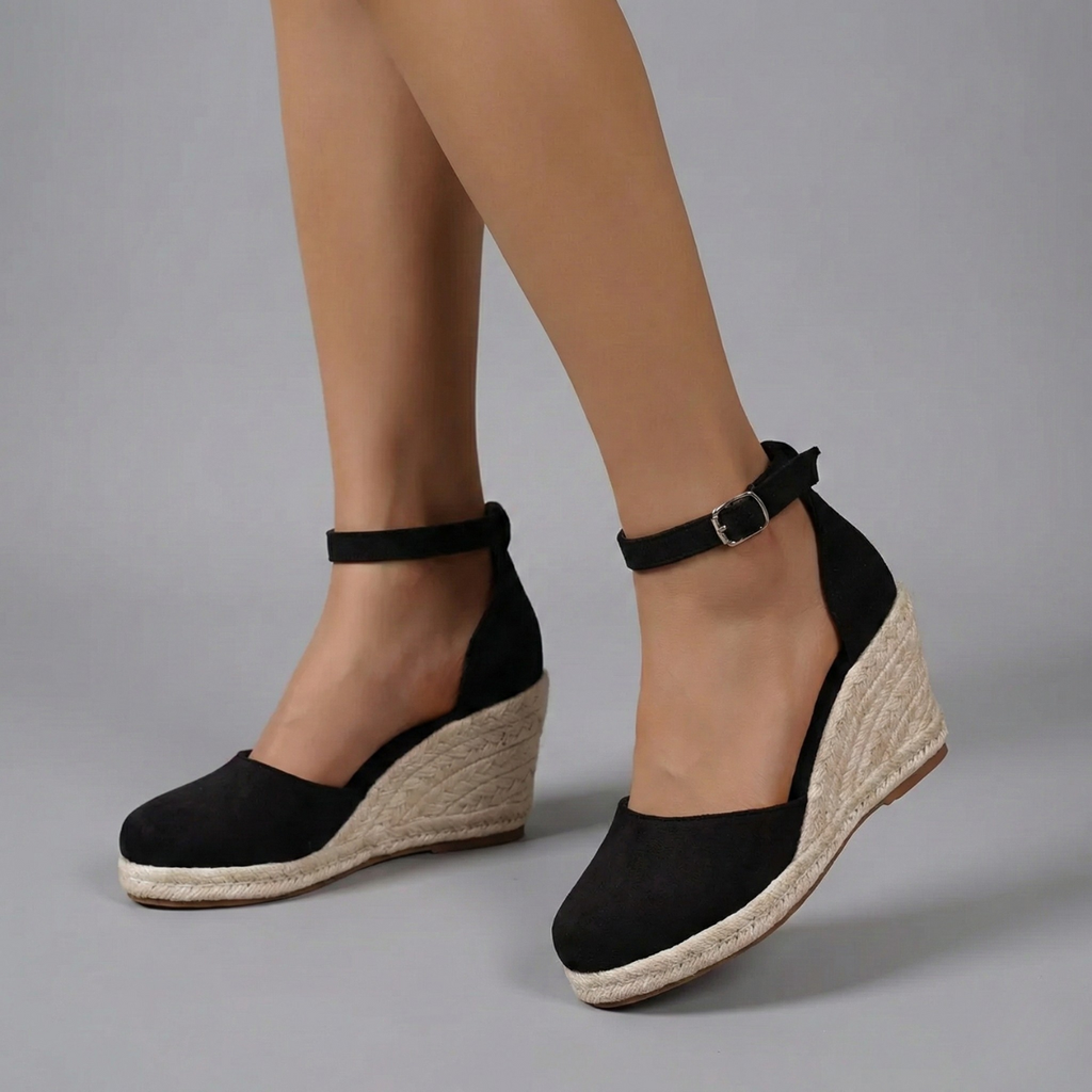 Women’s Wedge Heel Shoes with Ankle Strap and Closed Toe