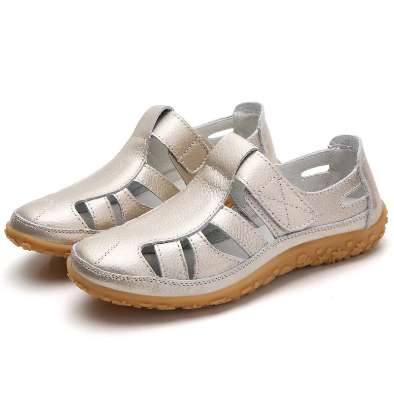 Women's Fisherman Sandals - Hook Loop Closure - Cut-out Design