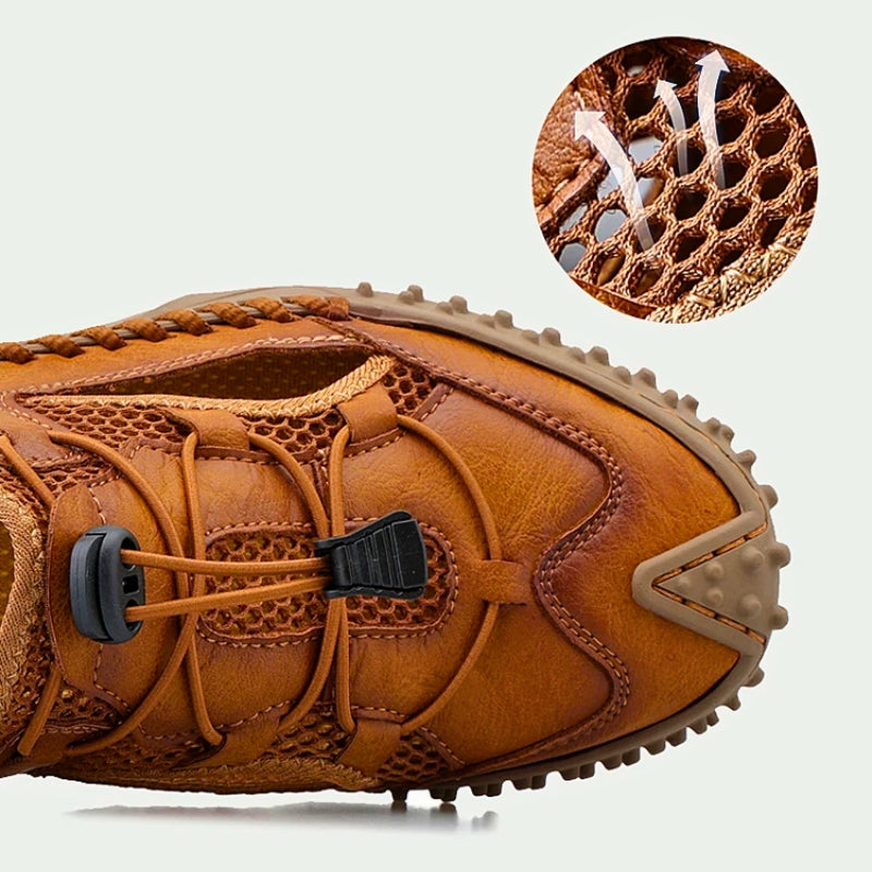Men’s Leather Sandals with Rounded Closed Toe and Adjustable Strap