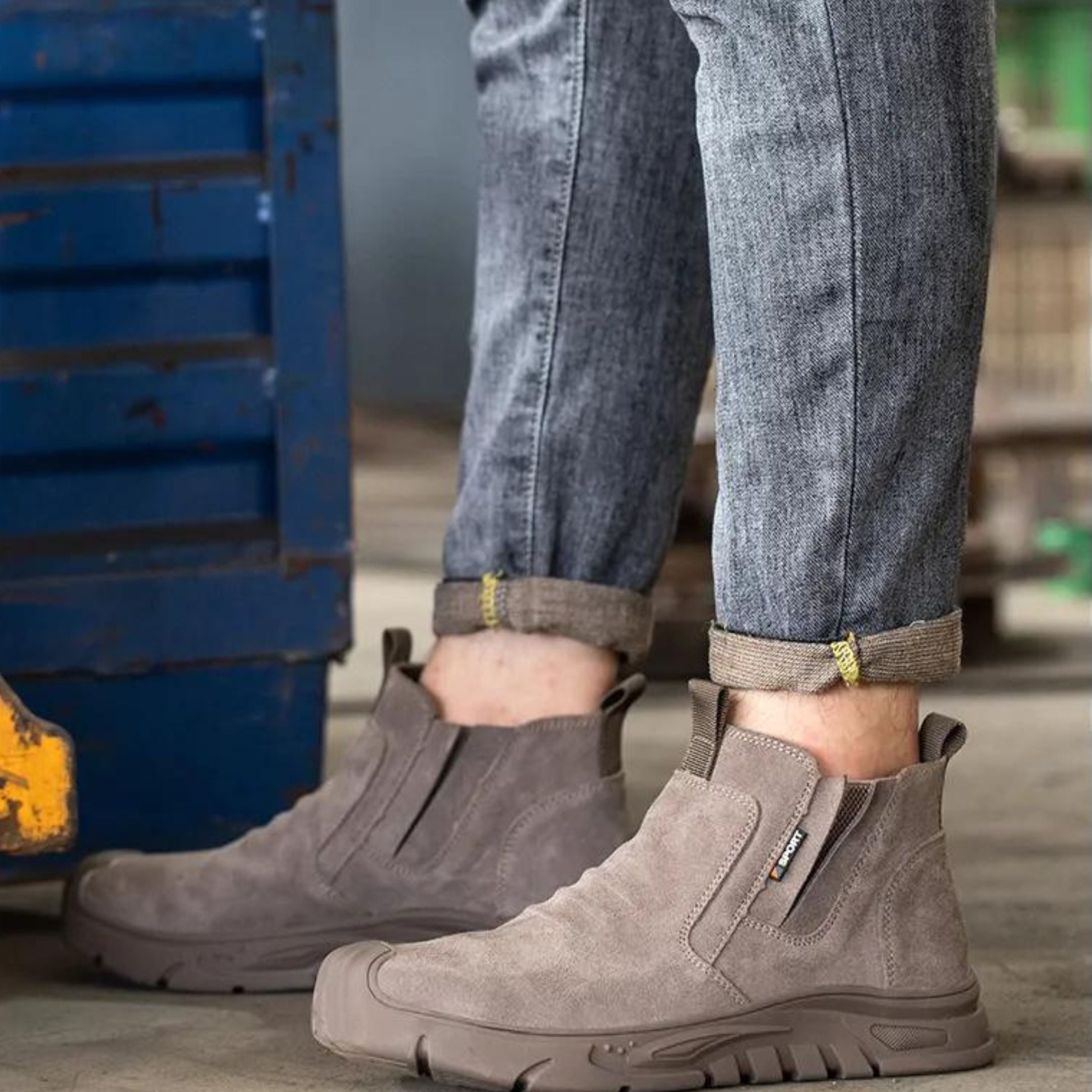 Men’s Ankle Work Boots with Reinforced Toe and Slip-On Design - Steel Toe