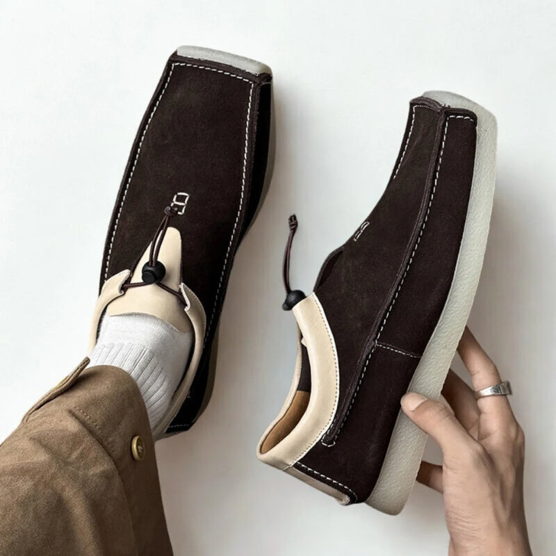 Men’s Suede Slip-On Loafers with Square Toe and Adjustable Toggle Closure