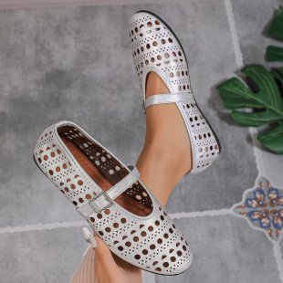 Women's Ballet Flats – Round Toe Cutout Upper with Mary Jane Buckle Strap and Flat Sole