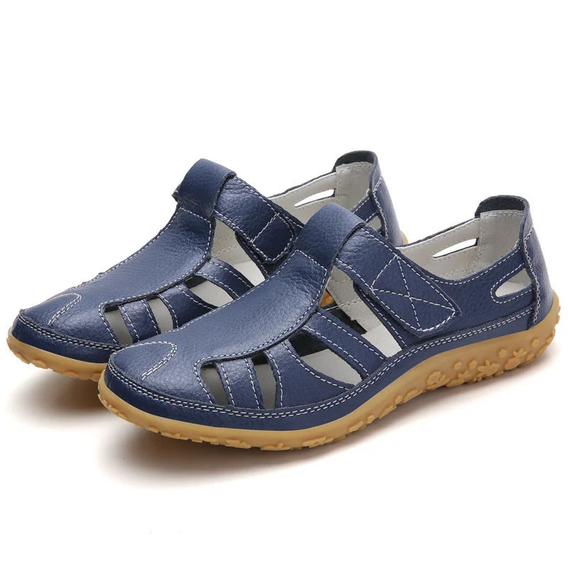 Women's Fisherman Sandals - Hook Loop Closure - Cut-out Design