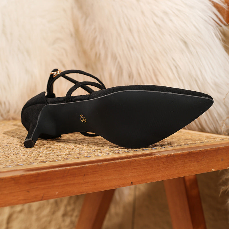 Women’s Pointed Toe Pumps with Stiletto Heel and Cross Ankle Straps