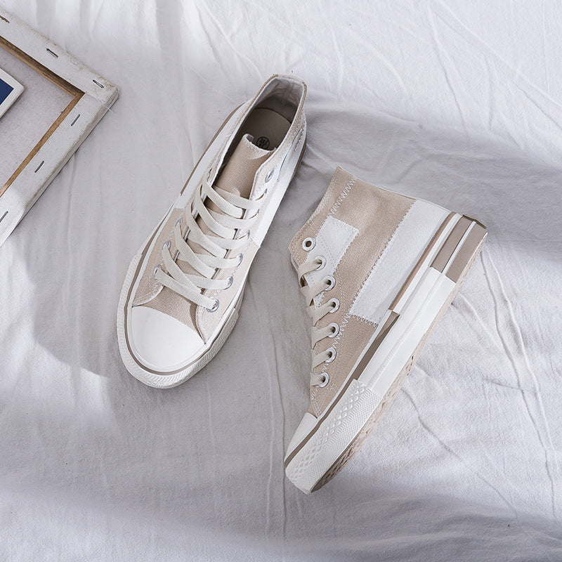 Women's High Top Sneakers – Lace-Up Platform Canvas with Patchwork Upper