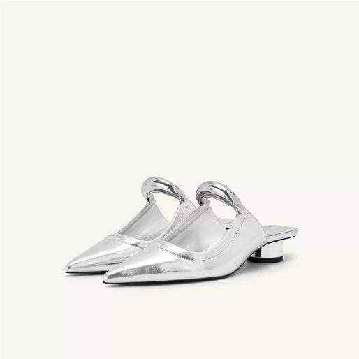 Women's Mules - Sculptural Bar Detail - Low Cylinder Heel
