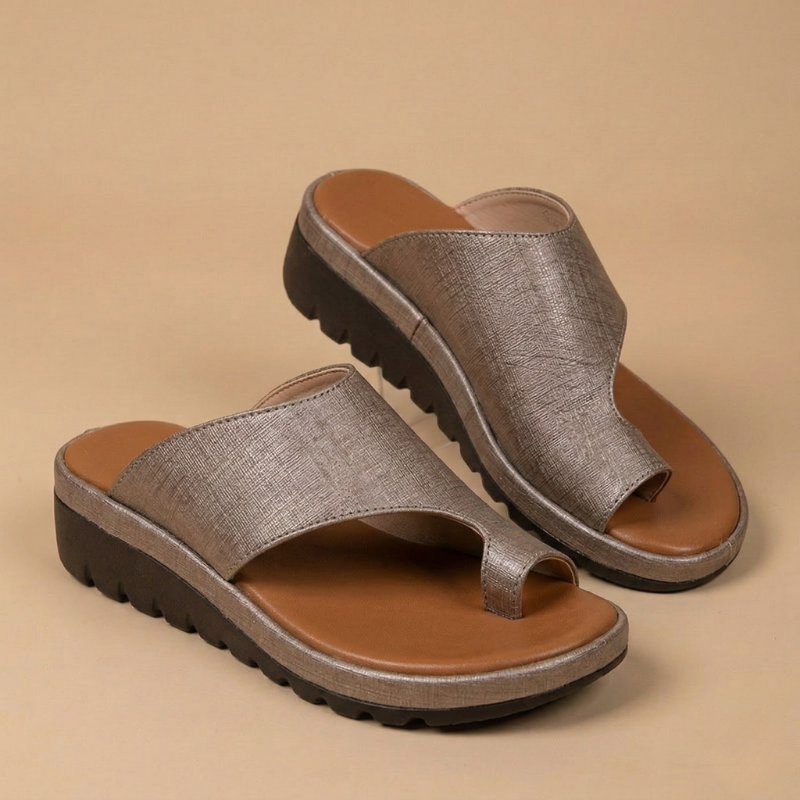 Women’s Open-Toe Slip-On Sandals with Wide Strap and Flat Sole