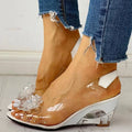 Women's Clear Wedge Sandals – Open Toe Slingback with Flower Crystal Detail