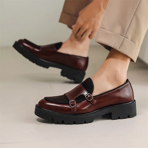 Men's Double Monk Strap Loafers - Platform Lug Sole - Round Toe