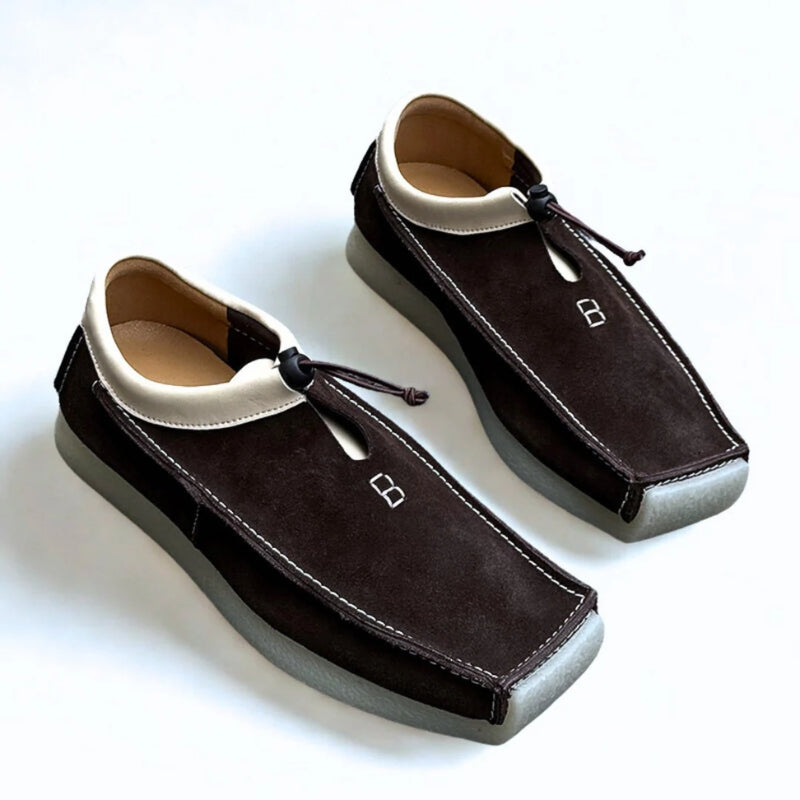 Men’s Suede Slip-On Loafers with Square Toe and Adjustable Toggle Closure