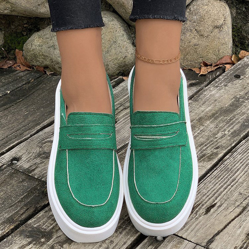Women's Canvas Slip-On Platform Penny Loafers - Round Toe
