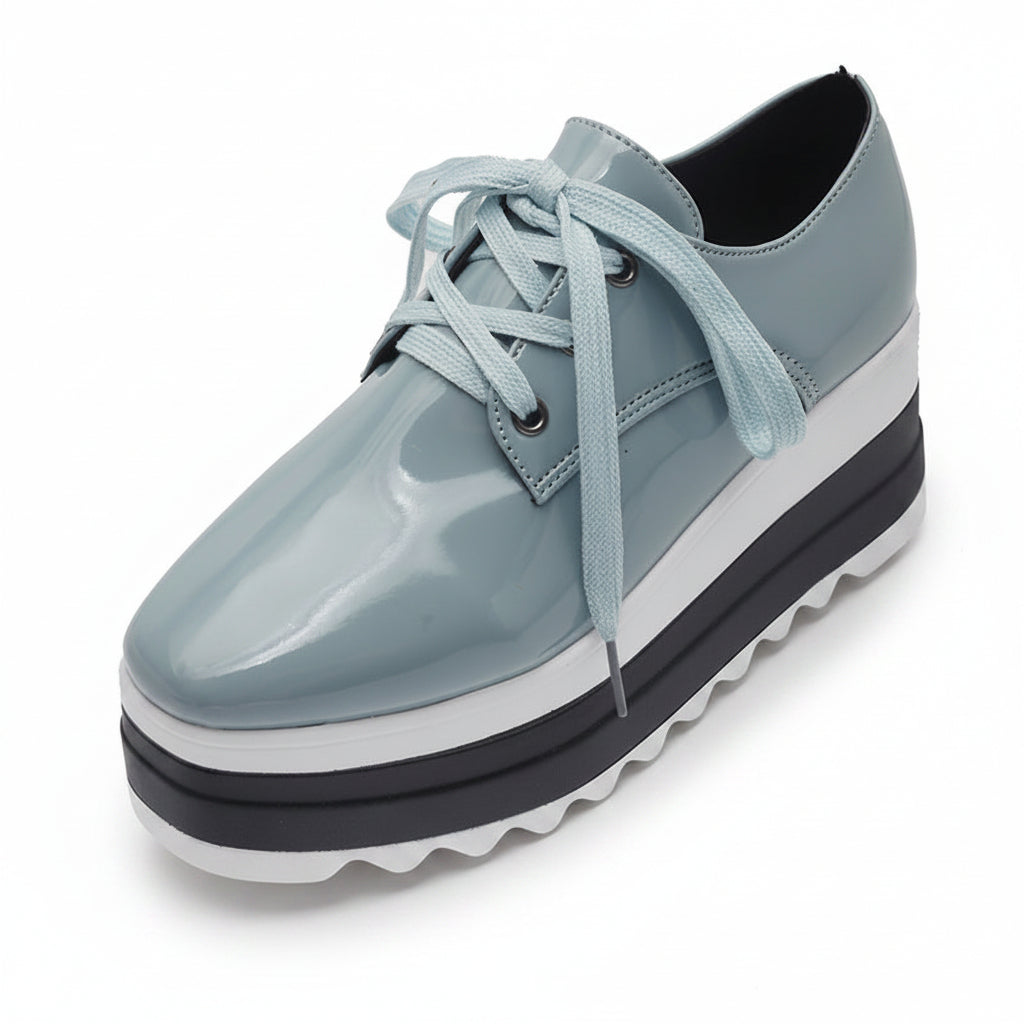 Women's Square Toe High Platform Sneakers - Lace-Up Patent