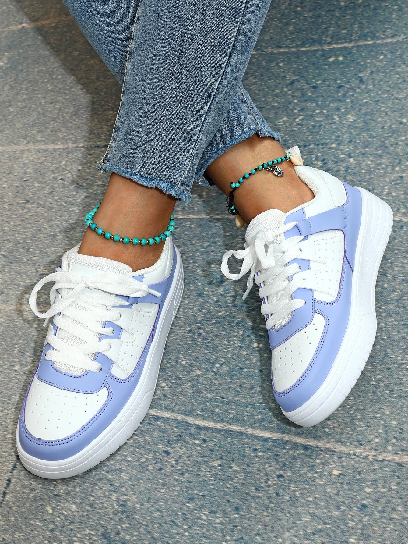Women's Lace-Up Platform Sneakers - Low Top - Perforated Panel - Chunky Sole