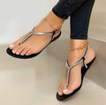 Women's Flat Thong Sandals – Rhinestone T-Strap with Elastic Slingback