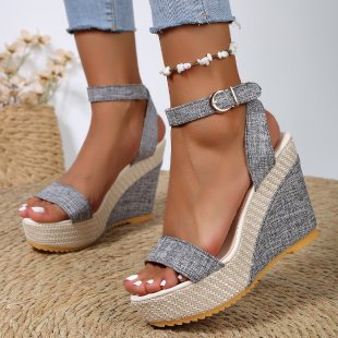 Women's Espadrille Platform Wedge Sandals - Ankle Strap - Open Toe - Buckle