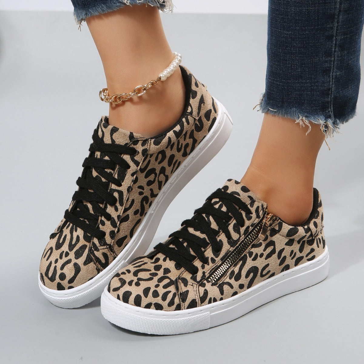 Leopard Print All-matching Four Seasons Lace Up Platform Sneaker