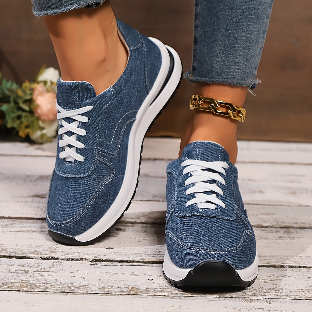 Women’s Round Toe Faux Leather Platform Sneakers with Lace-Up Design