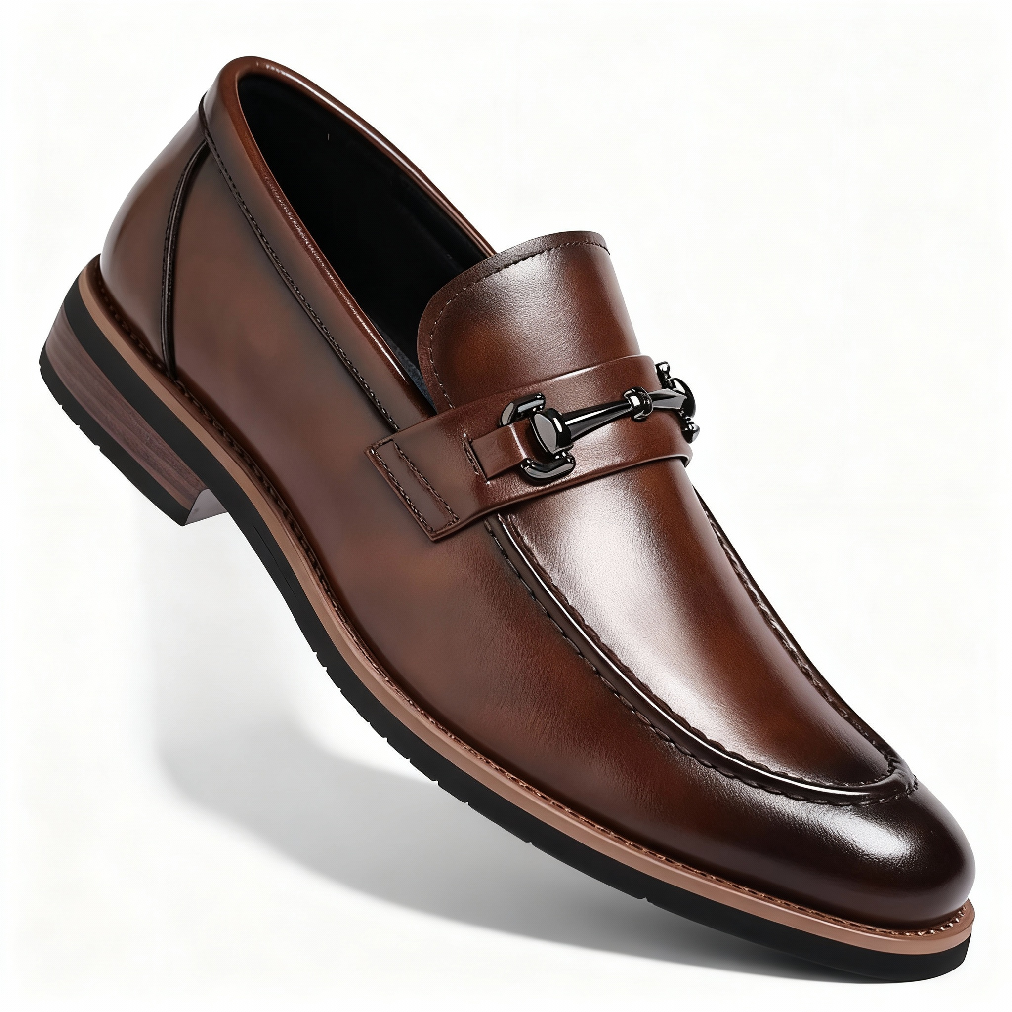 Men's Leather Horsebit Penny Loafers - Slip-On - Moc Toe - Low Heel