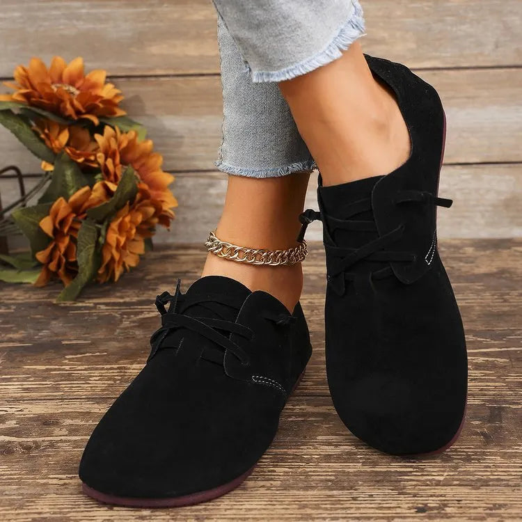 Women’s Minimal Lace-Up Casual Flats with Rounded Toe