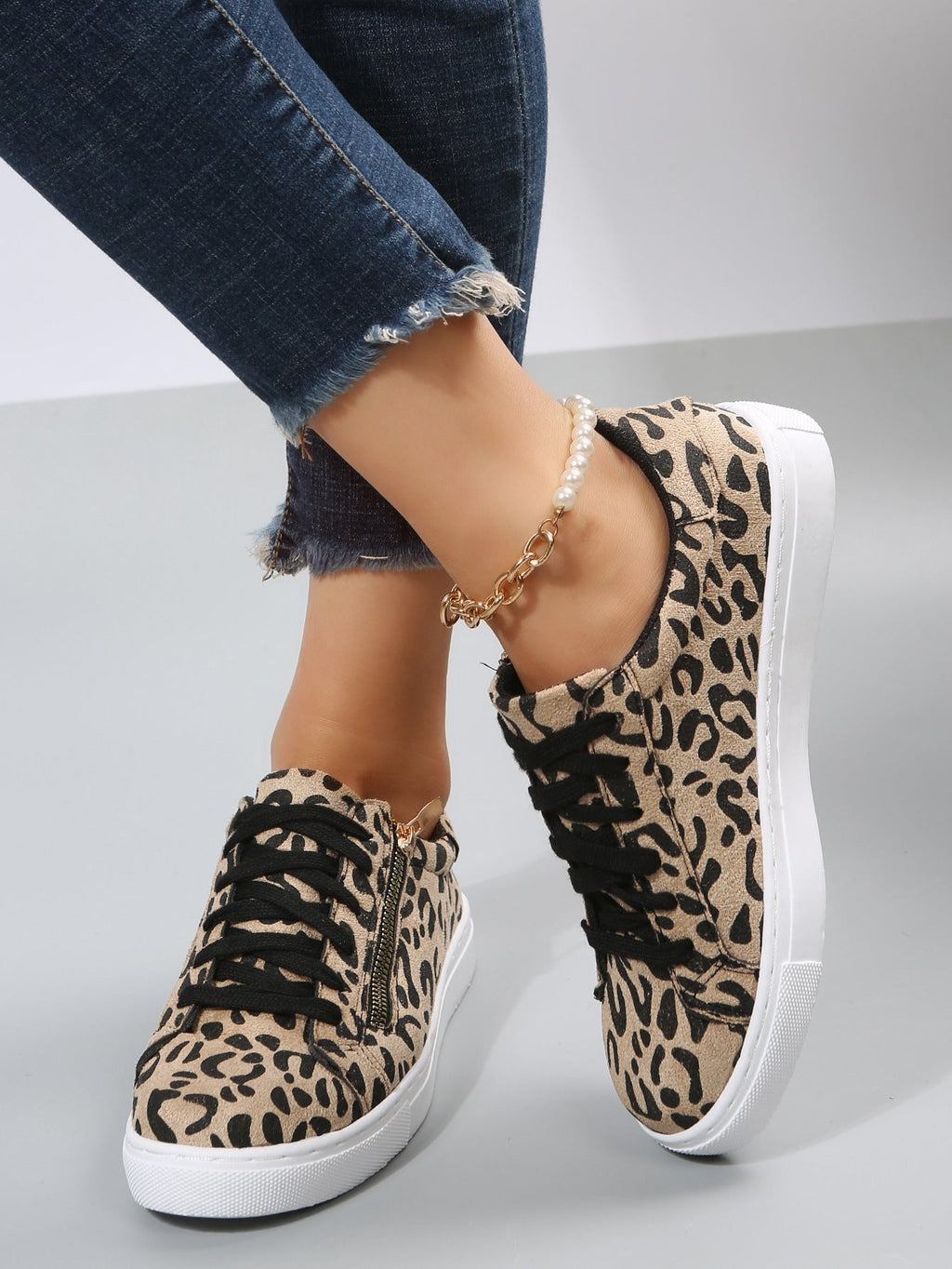 Leopard Print All-matching Four Seasons Lace Up Platform Sneaker