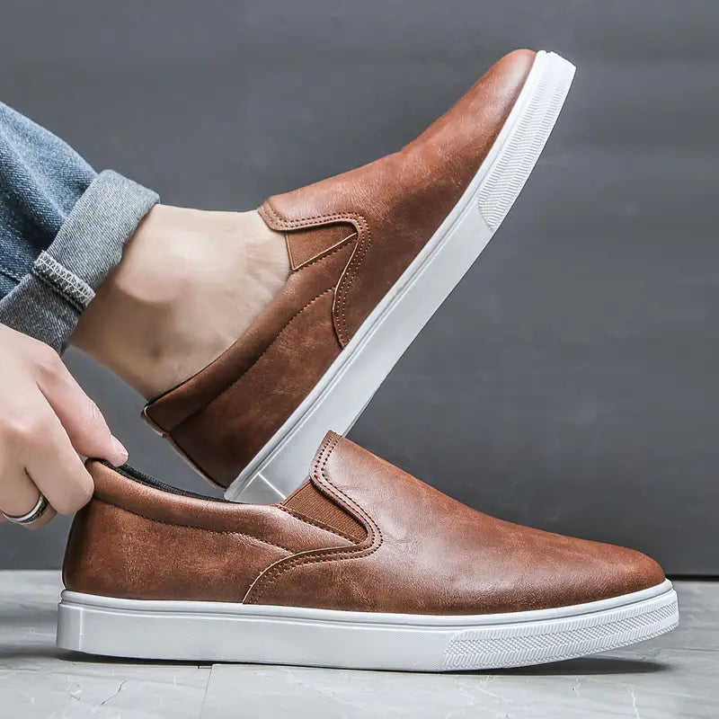 Men's Slip On Shoes - Round Toe - Smooth Upper - Elastic Gusset - Flatform Sole