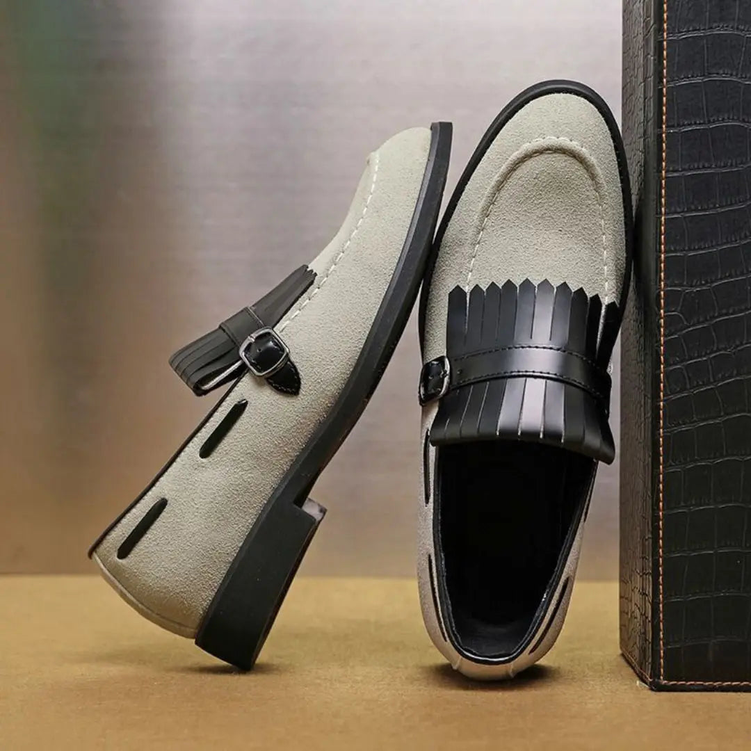 Men's Tassel  Fringed Suede Buckle Loafers - Slip-On Flat Sole
