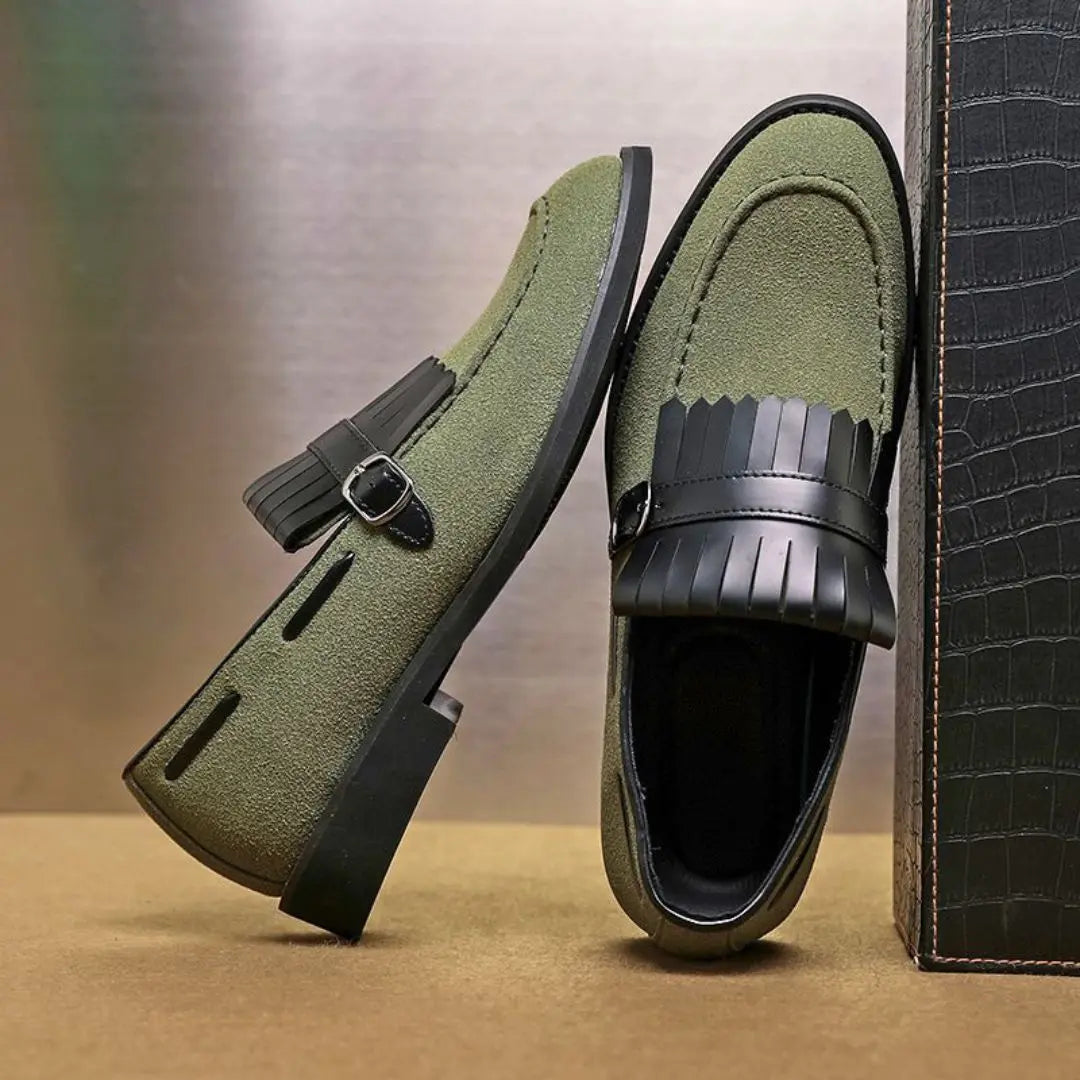 Men's Tassel  Fringed Suede Buckle Loafers - Slip-On Flat Sole