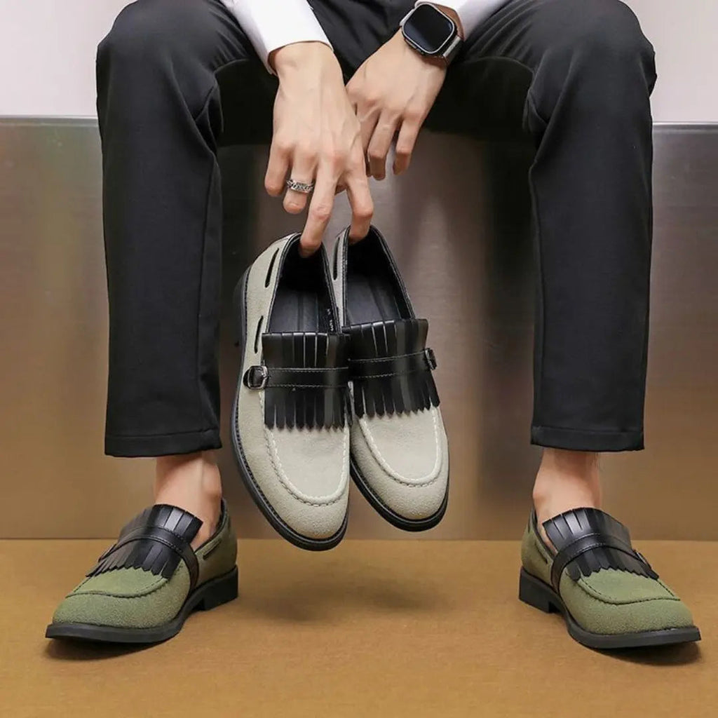 Men's Tassel  Fringed Suede Buckle Loafers - Slip-On Flat Sole