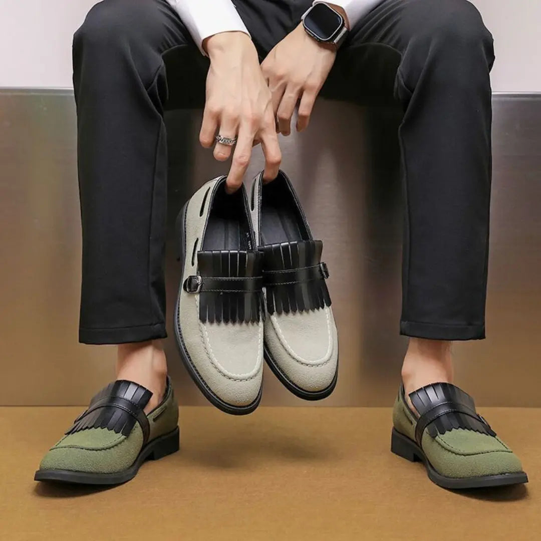 Men's Tassel  Fringed Suede Buckle Loafers - Slip-On Flat Sole