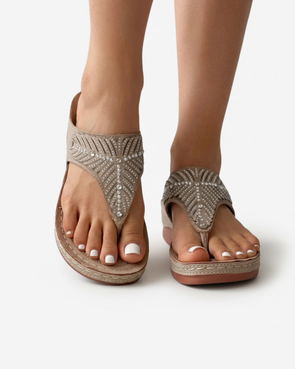 Women's Rhinestone Thong Sandals - Slip-On T-Strap Platform