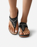 Women's Rhinestone Thong Sandals - Slip-On T-Strap Platform