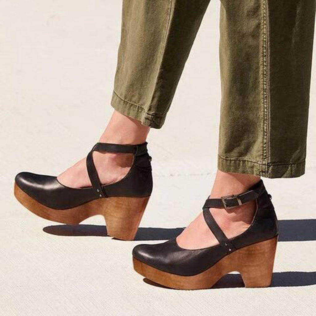 Women's Mary Jane Cross-Ankle Strap Platform Block Heels - Round Toe