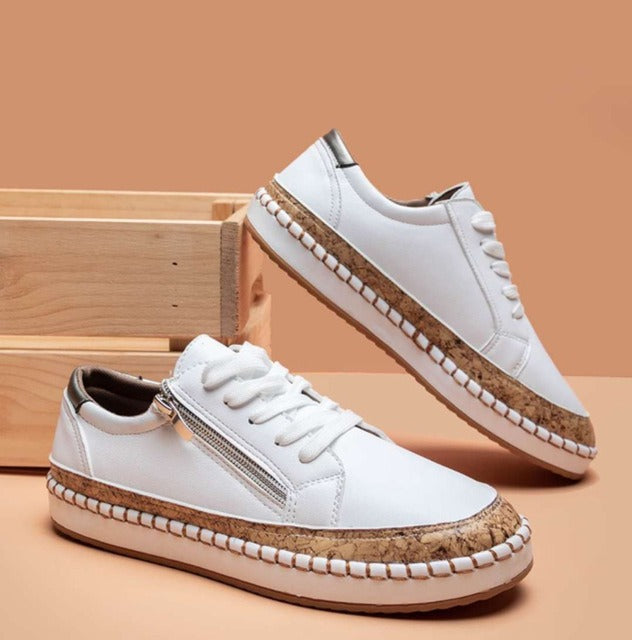 Women’s Lace-Up Casual Sneakers with Rounded Toe and Platform Sole