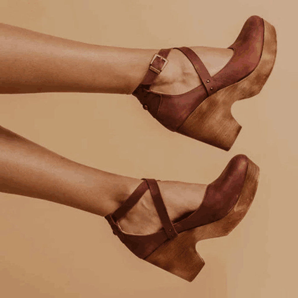 Women's Mary Jane Cross-Ankle Strap Platform Block Heels - Round Toe