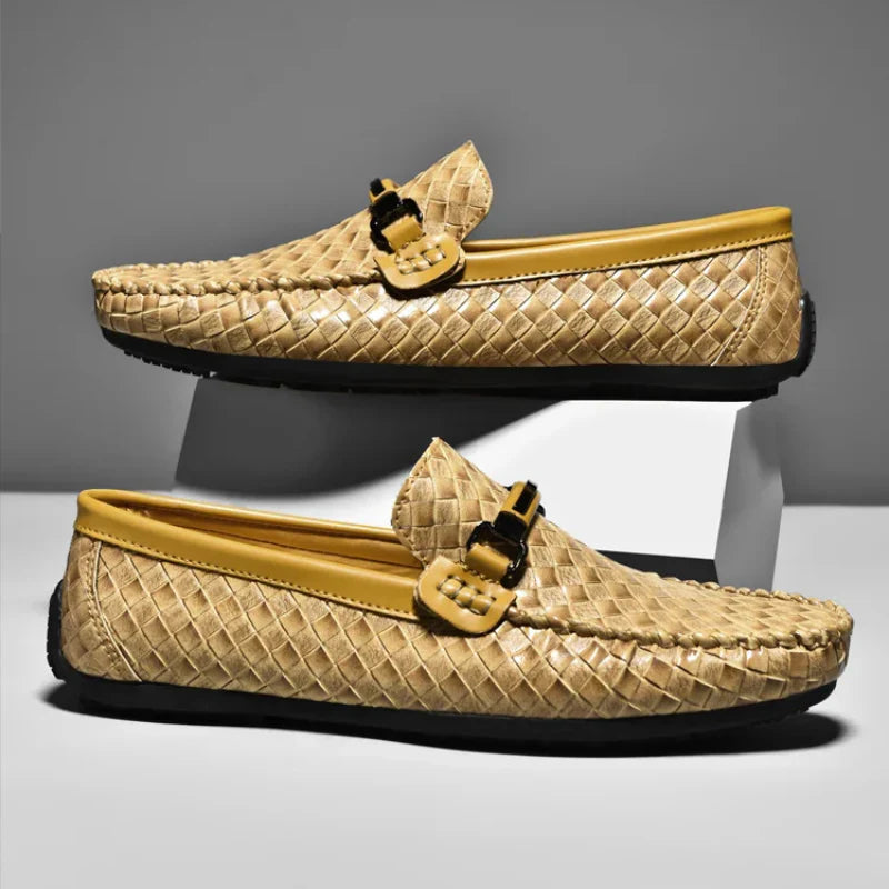 Men's Slip-On Loafers - Woven Upper - Round Toe - Metal Bit Hardware