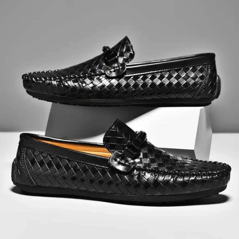 Men's Slip-On Loafers - Woven Upper - Round Toe - Metal Bit Hardware