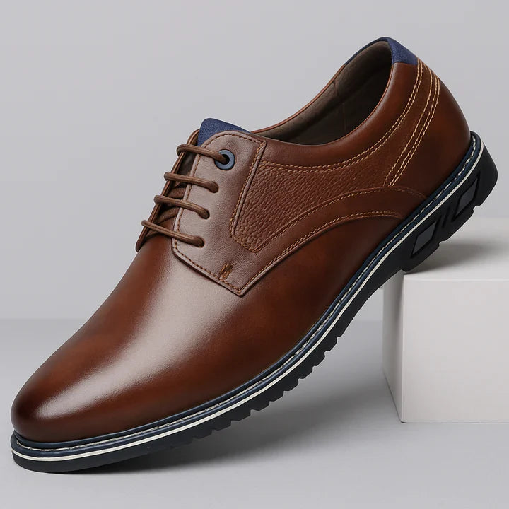 Men’s Lace-Up Derby Shoes with Rounded Toe and Stitched Sole
