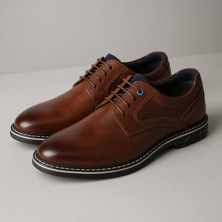 Men’s Lace-Up Derby Shoes with Rounded Toe and Stitched Sole