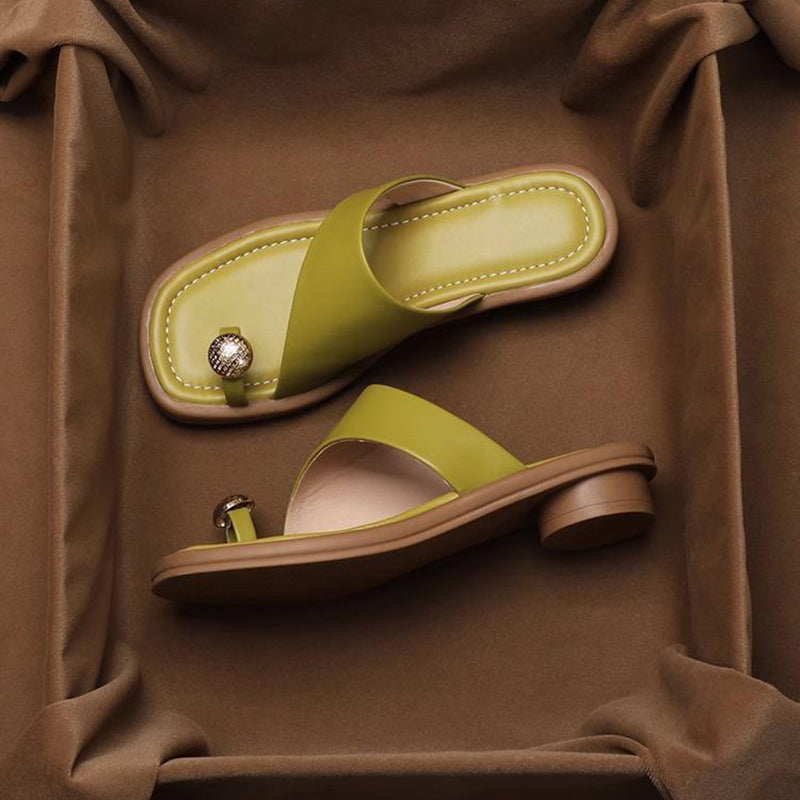 Women's Thong Sandals - Square Toe - Single Band - Metal Toe Post Detail