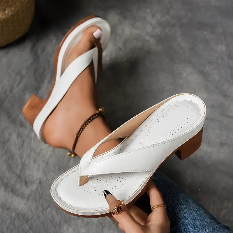 Women’s Open Toe Heel Sandals with V Strap and Block Heel