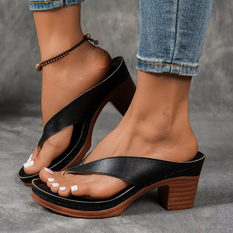 Women’s Open Toe Heel Sandals with V Strap and Block Heel