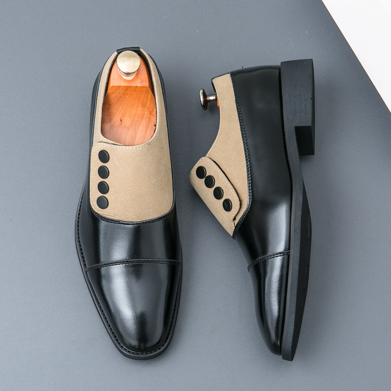 Men’s Dual-Tone Slip-On Dress Shoes with Button Detail