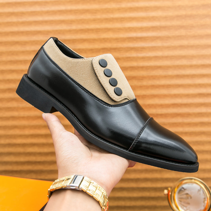 Men’s Dual-Tone Slip-On Dress Shoes with Button Detail