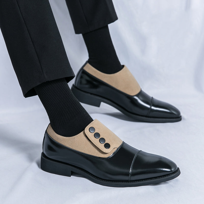 Men’s Dual-Tone Slip-On Dress Shoes with Button Detail