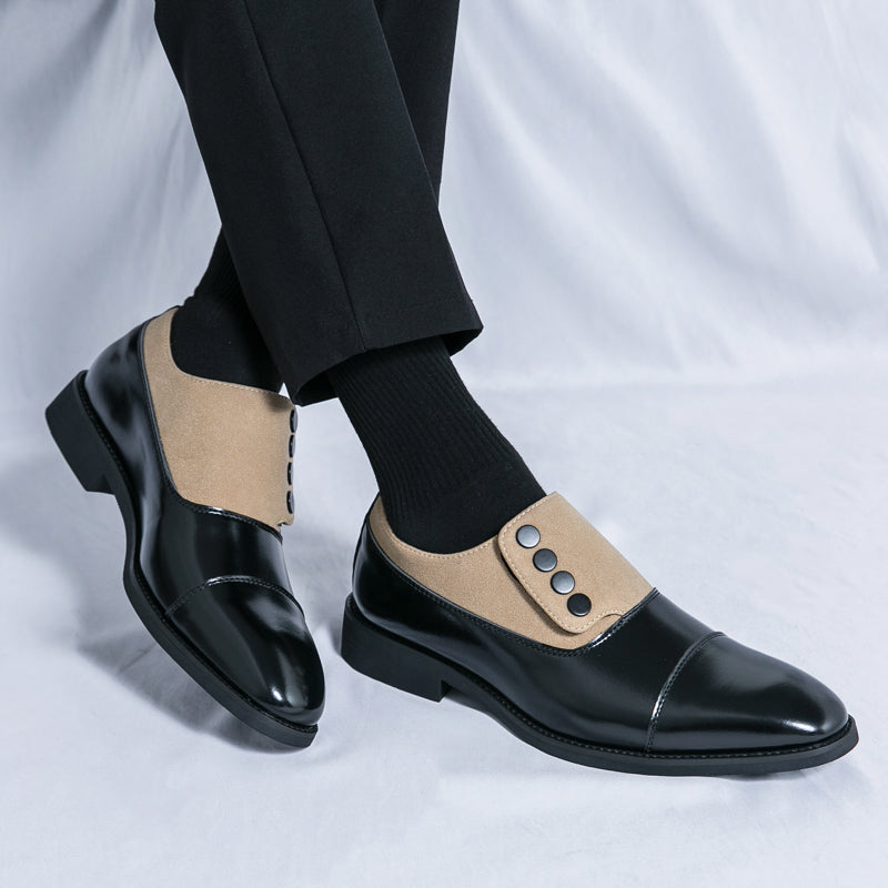 Men’s Dual-Tone Slip-On Dress Shoes with Button Detail
