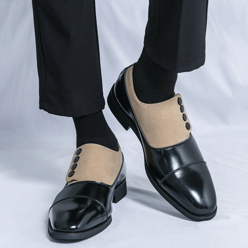 Men’s Dual-Tone Slip-On Dress Shoes with Button Detail
