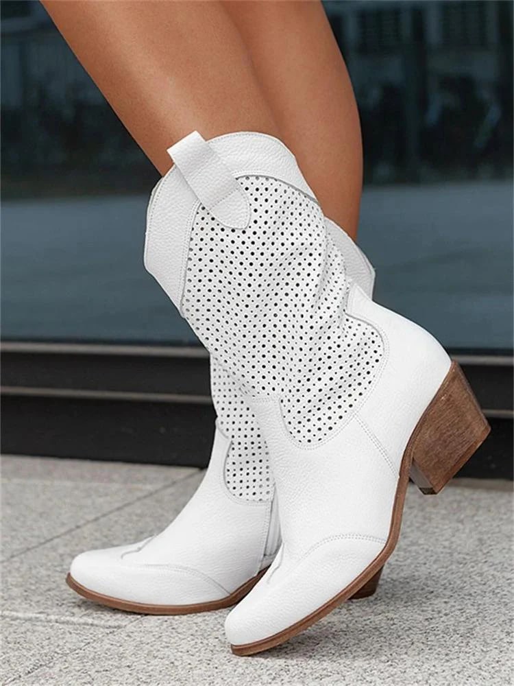 Women’s Perforated Western Boots with Block Heel