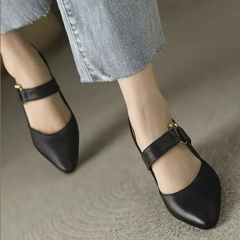 Women’s Pointed Toe Slingback Heels with Block Heel and Strap Detail